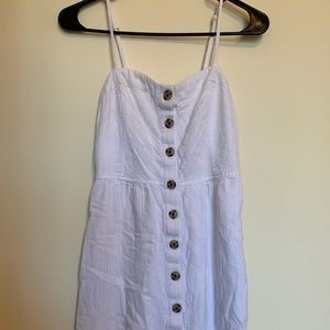 Button down white linen tank dress